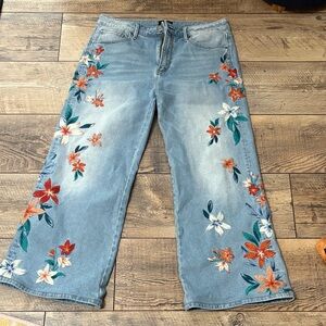 DRIFTWOOD Blue Floral Embroidered Flare Charlee Jeans